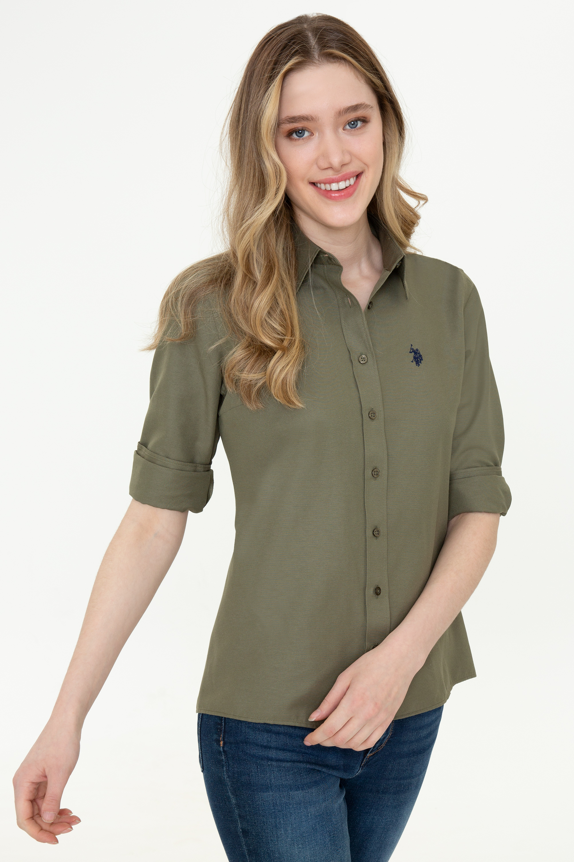 Women's Long Sleeves Basic Khaki Shirt