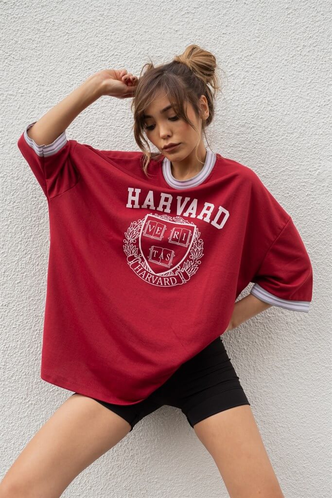 Women's Printed Claret Red T-shirt