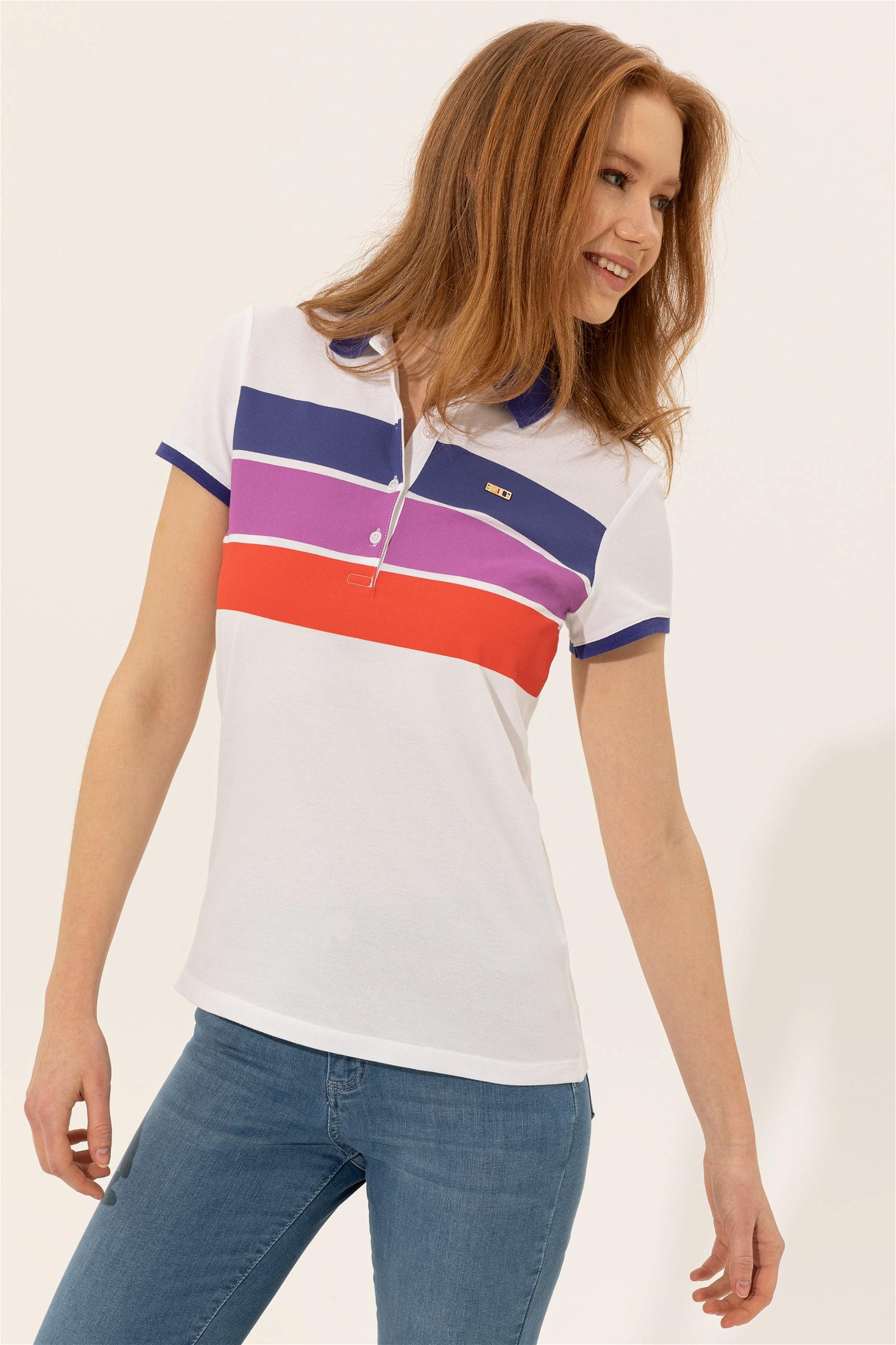 Women's Polo Collar Striped T-shirt