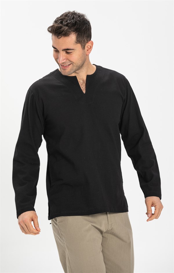 Men's Oversize Long Sleeves Black Gauze T-shirt