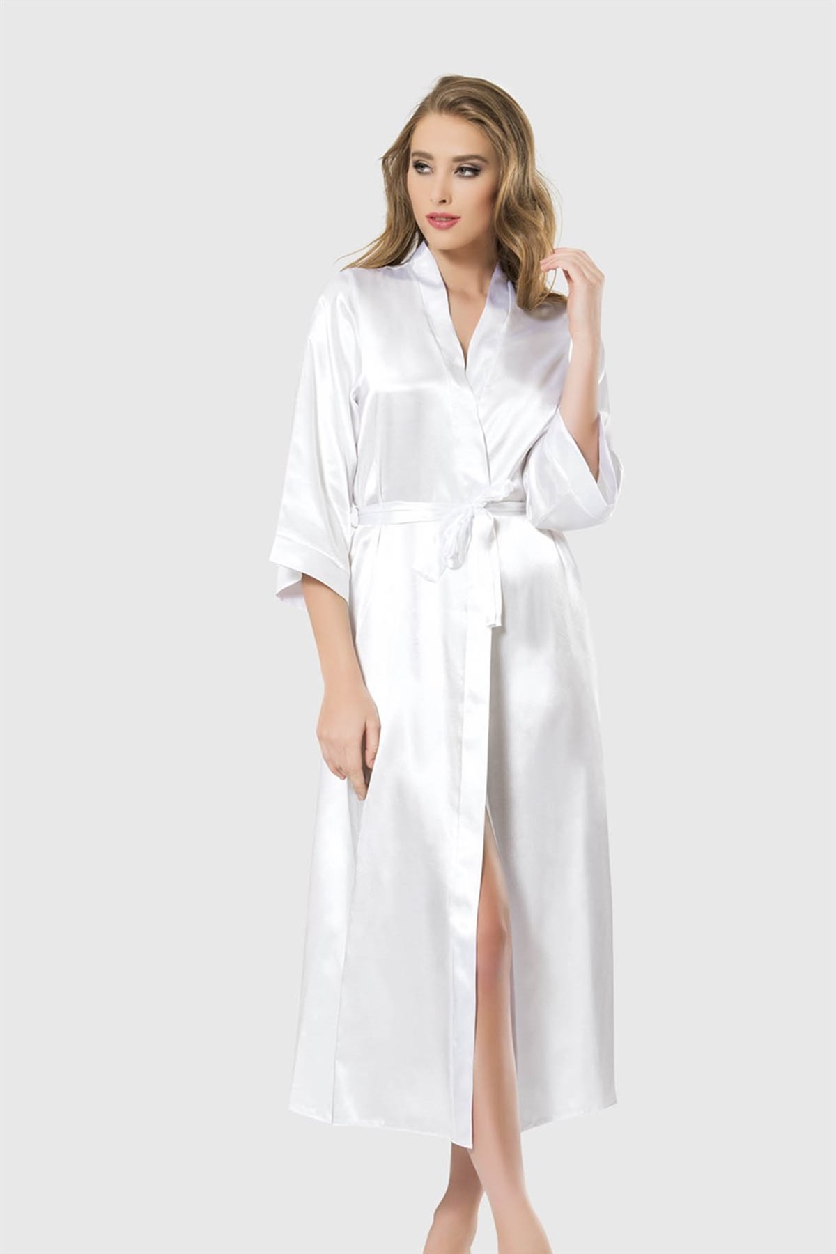Women's White Satin Morning Robe