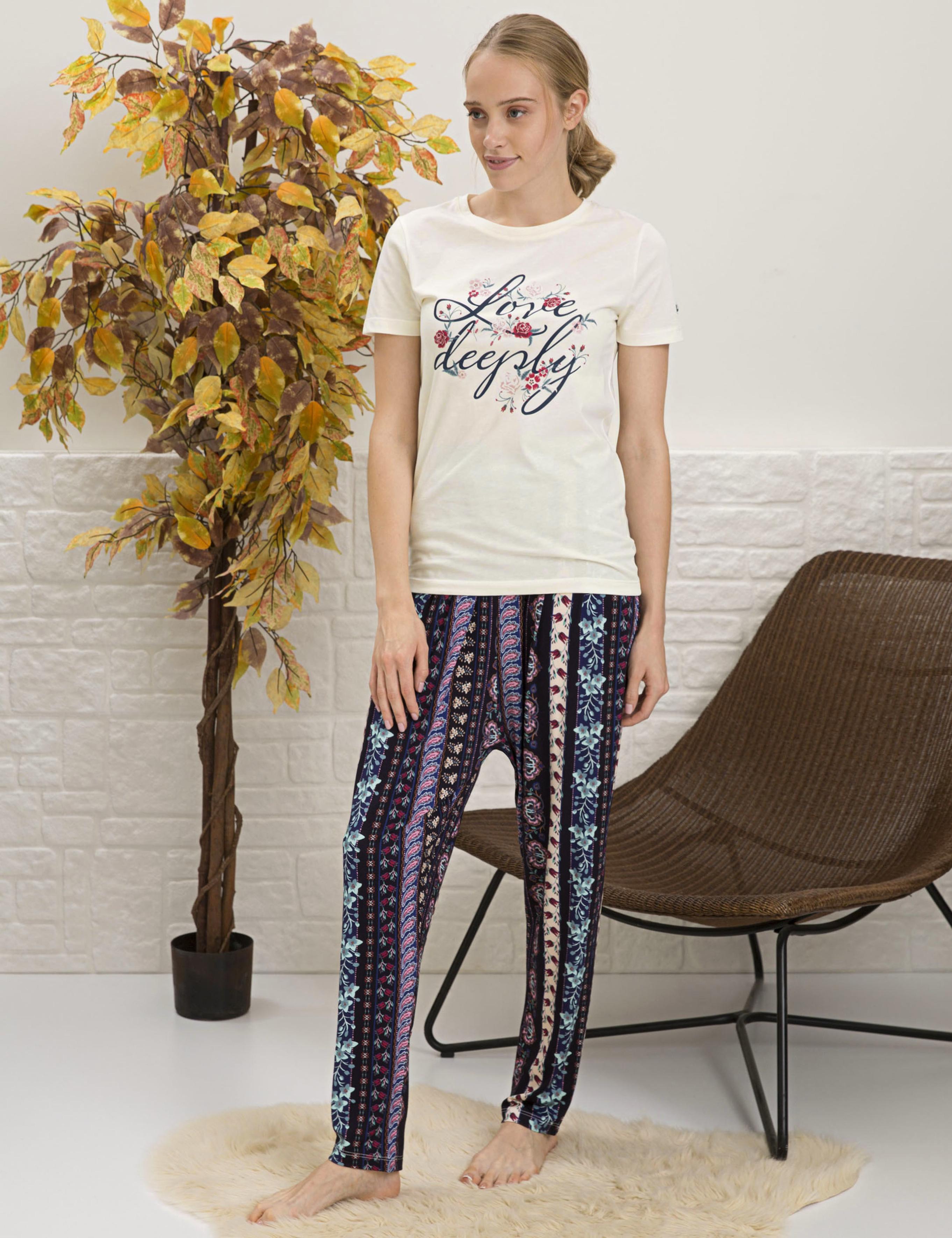 Women's Short Sleeves Ecru Pajama Set